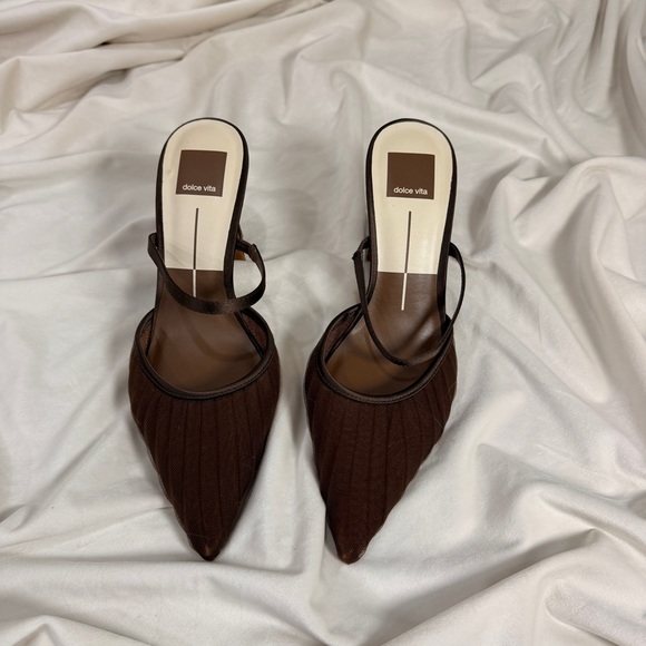 Dolce Vita Shoes - Dolce Vita Nayati Brown Mesh Pointed Toe Mule Heels 7.5 Chocolate Sheer